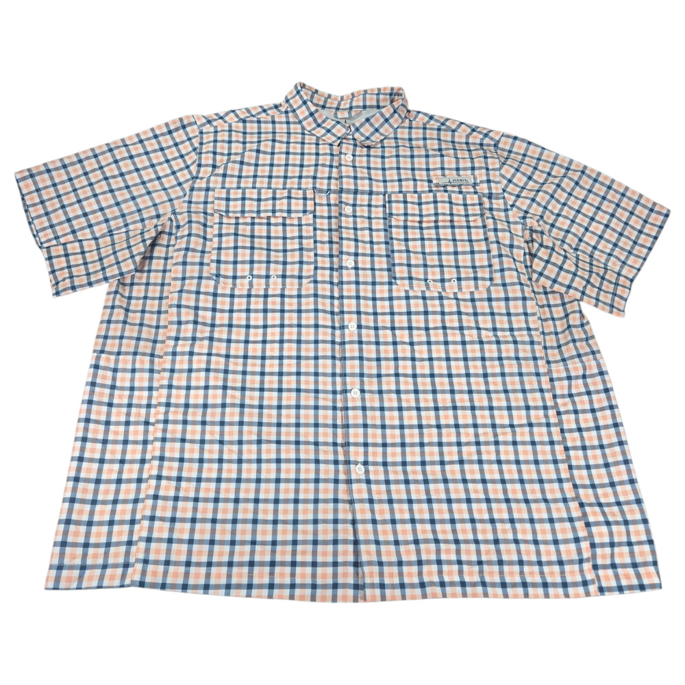 Habit Men 2XL Orange Navy Check Plaid Utility Outdoor Short Sleeve Shirt Spring